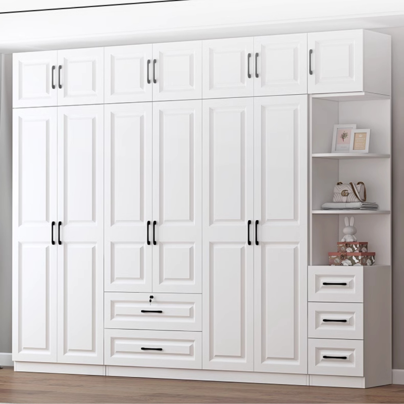 Sleek White Nordic Wooden Detached Almirah with Soft Close Drawers, Doors, and Clothing Rod