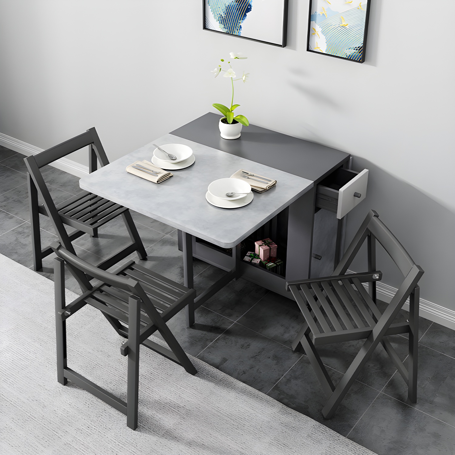 1/3/5 Piece Rectangle Shape Dining Room Furniture Set in Gray and Black - image 4