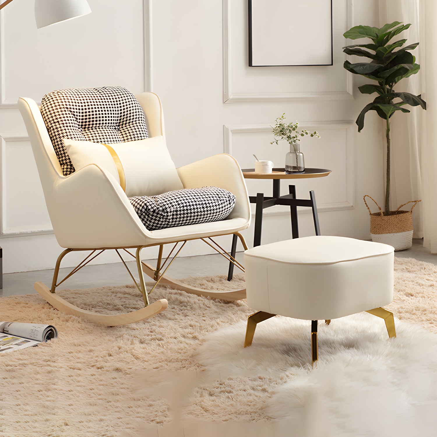Contemporary Rocking Chair Rubber Wood Frame Wing Chair Back Indoor Rocking Chair - image 6