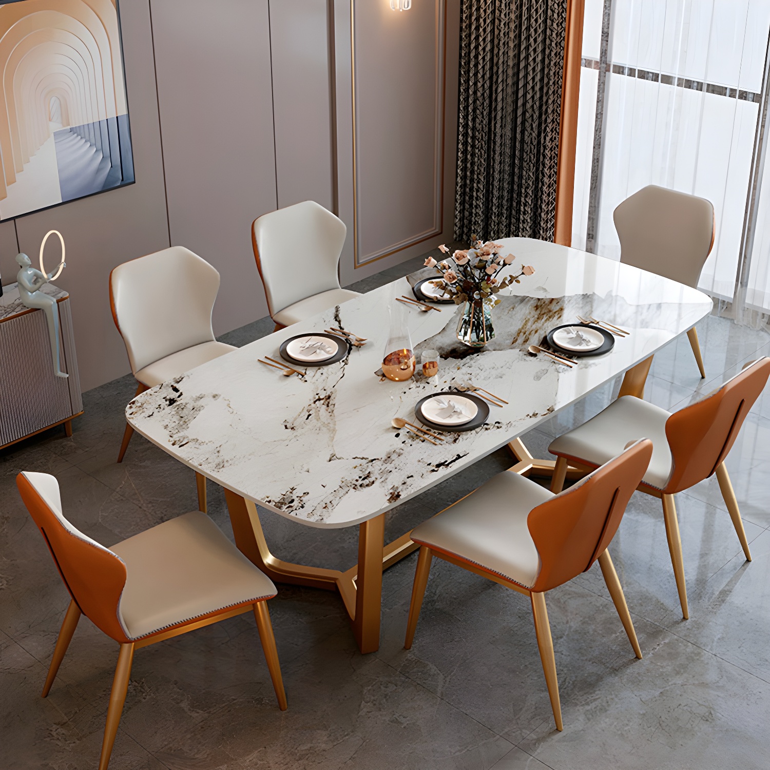 Glam 1/2/7 Pieces Dining Table Set with Sintered Stone Top Stainless Steel Dinette Set