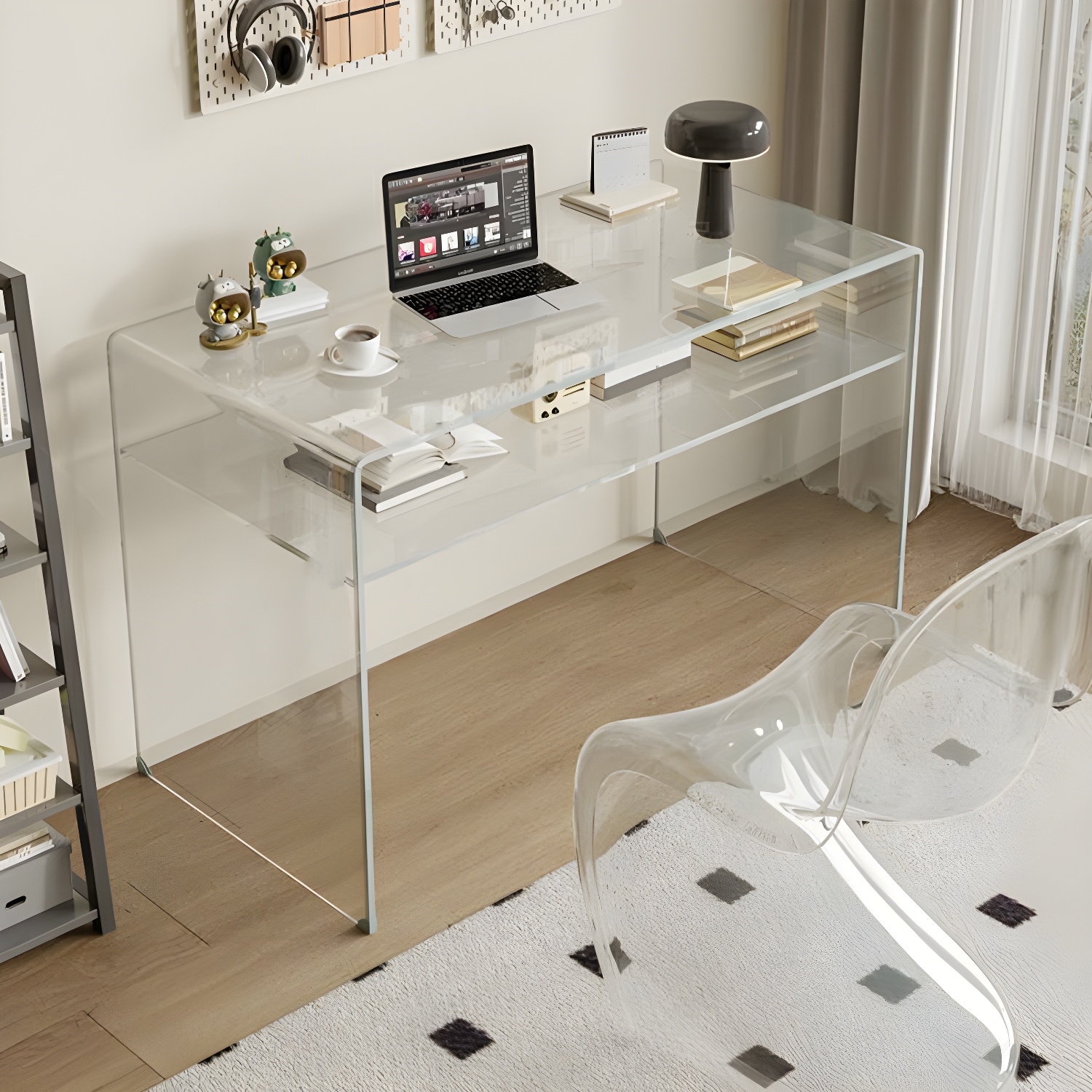 Transparent Glass Rectangular Dressing Table Double Base with Partition - image 5