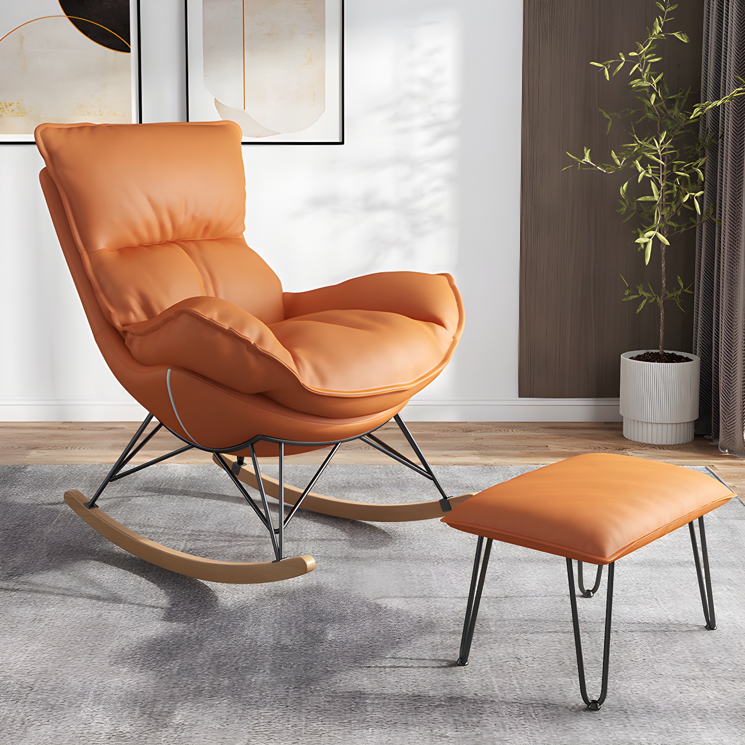 Upholstered Rocker Chair Living Room Rocking Chair with Padded Seat - image 6