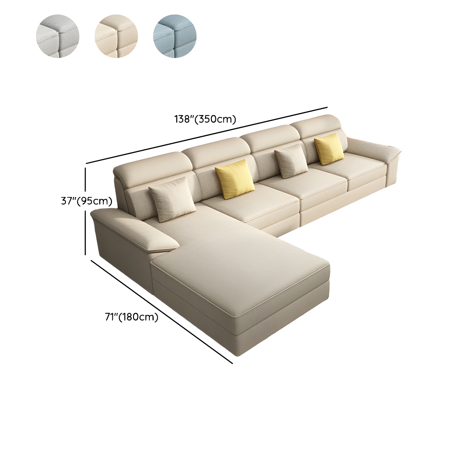 Modernism Pillow Top Arm Sectional with Chaise for Living Room - image 14