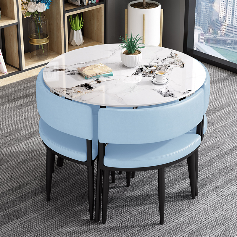 Circular Dining Table Set with a Slate Tabletop in White/Gray/Coal, Back and Cushion Chair for Dining Table for 4 in a Simple Style - image 30