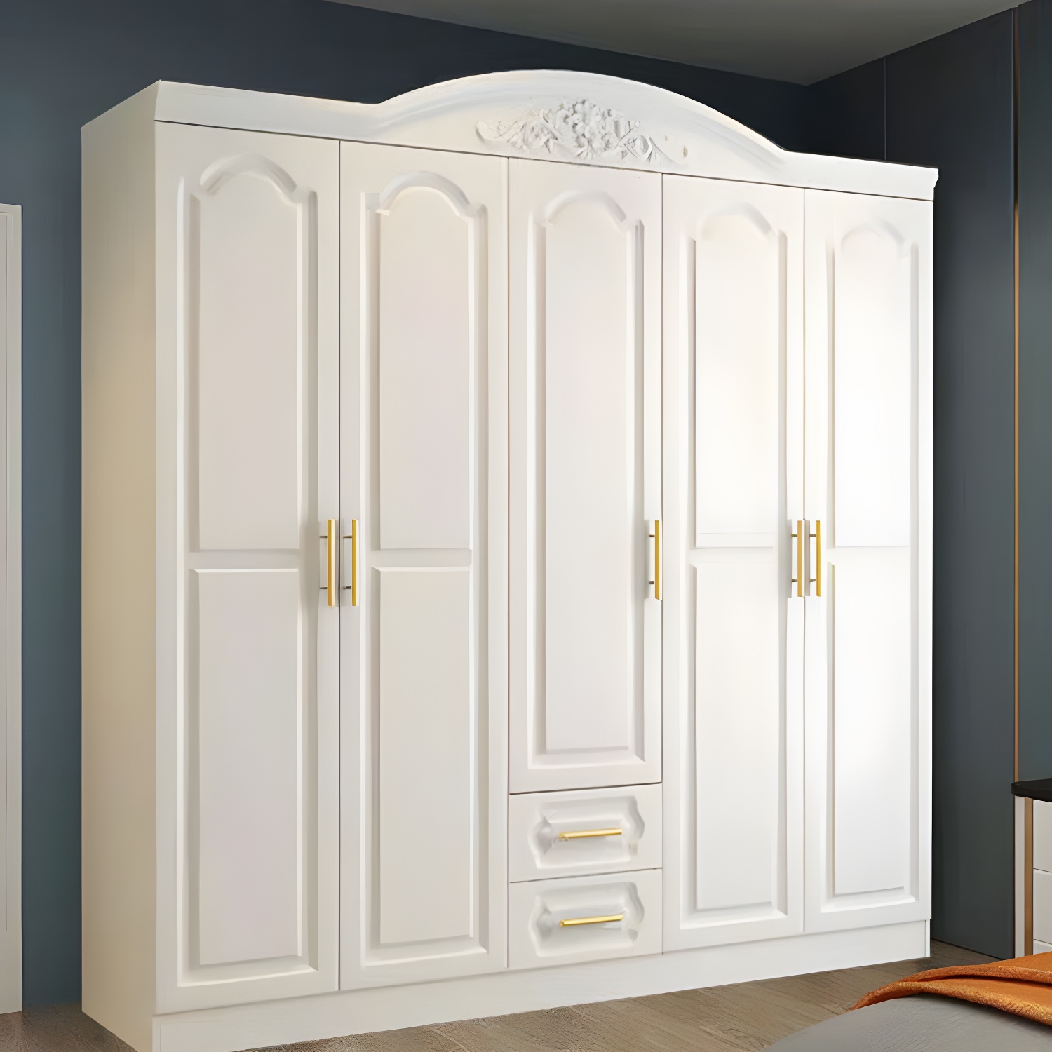 French Country Wardrobe Armoire Engineered Wood Wardrobe with Solid Wood Clothing Rod - image 4