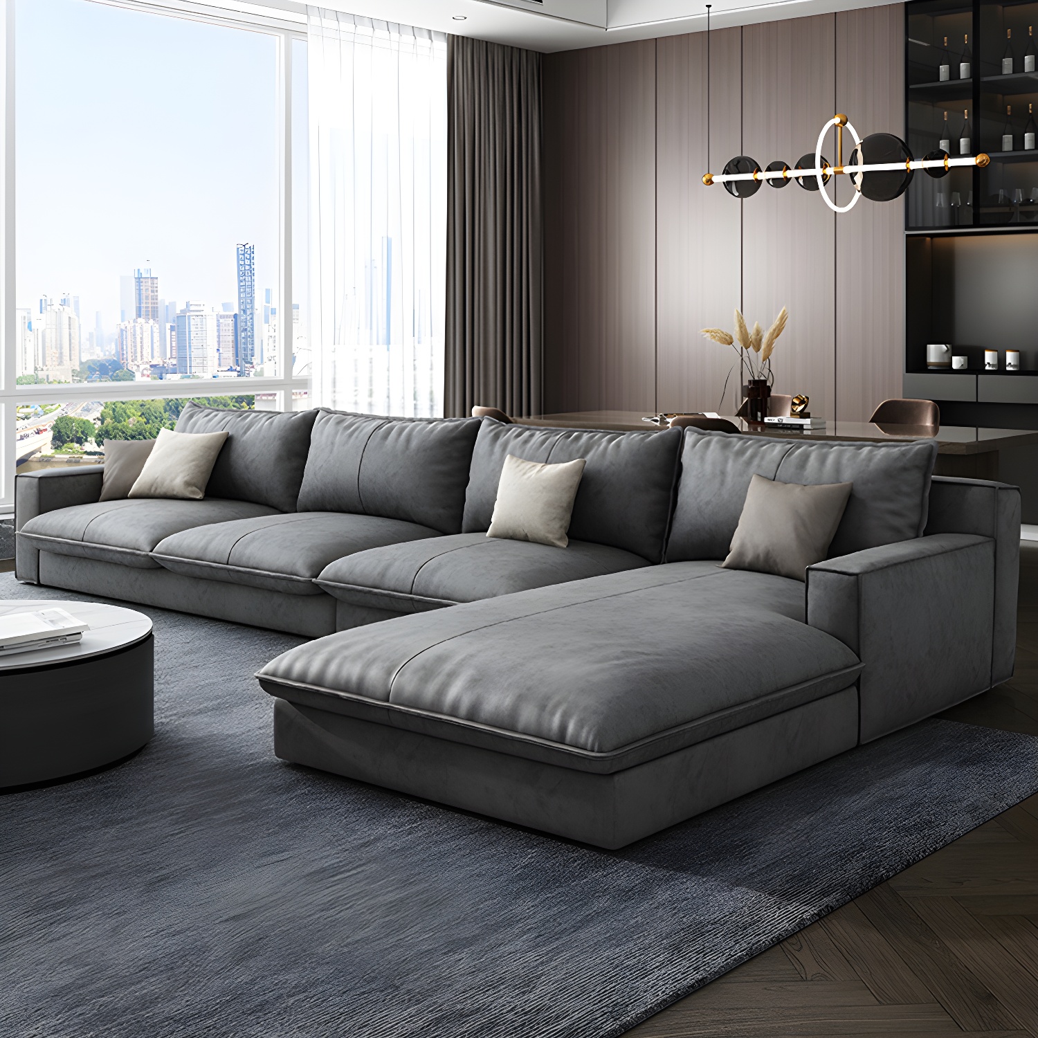 Scandinavian Pillow Back Sectional with Square Arm for Living Room - image 11
