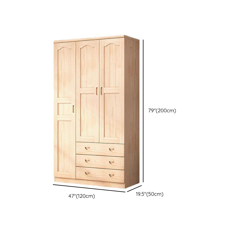 Natural Finish Minimalist Pine Wood Cabinet Armoire with 3-Drawer, Interior Shelves, and Clothing Rod - image 8