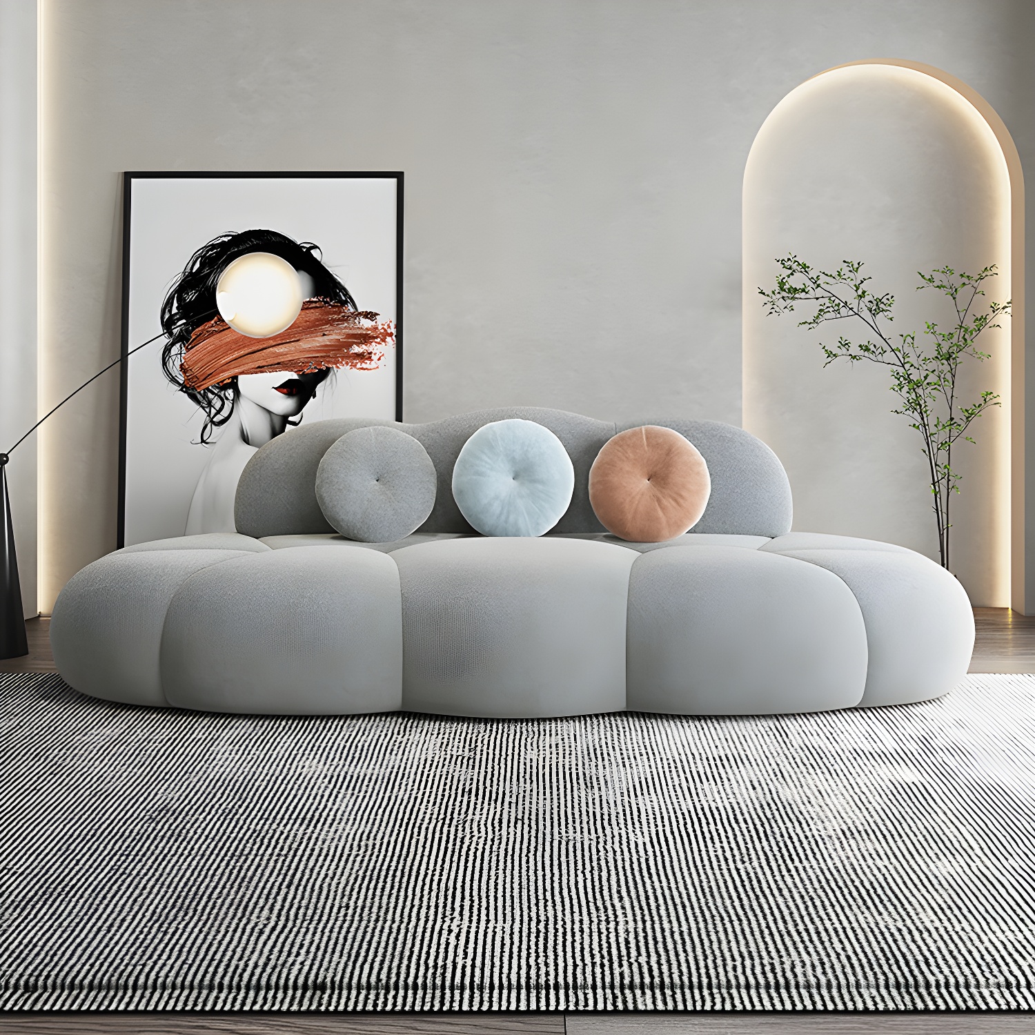 Contemporary Armless Wool Sofa with Tight Back and 3 Pillows - image 6
