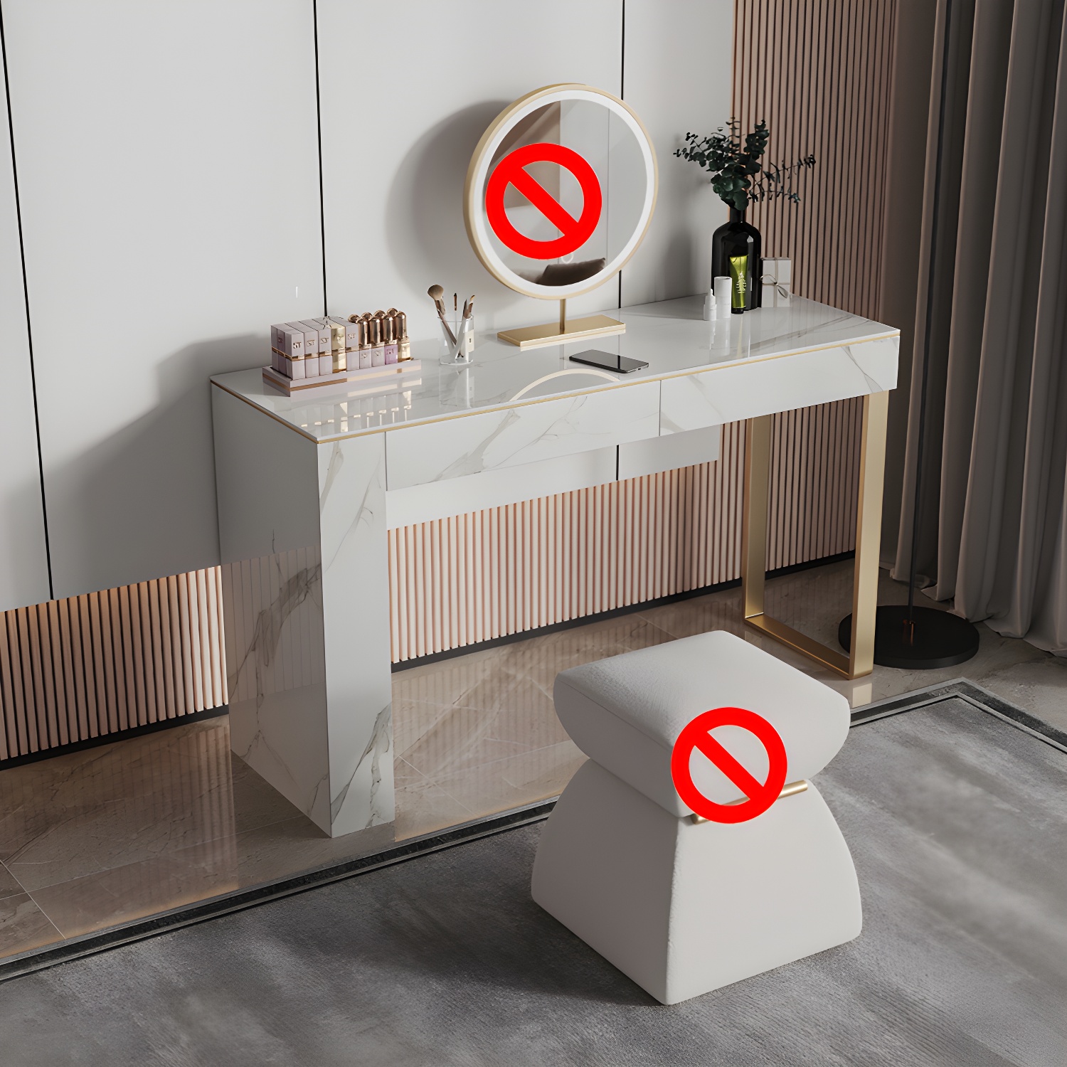 Two Piece Luxurious Vanity Set Stainless Steel and Stone Dresser - image 10