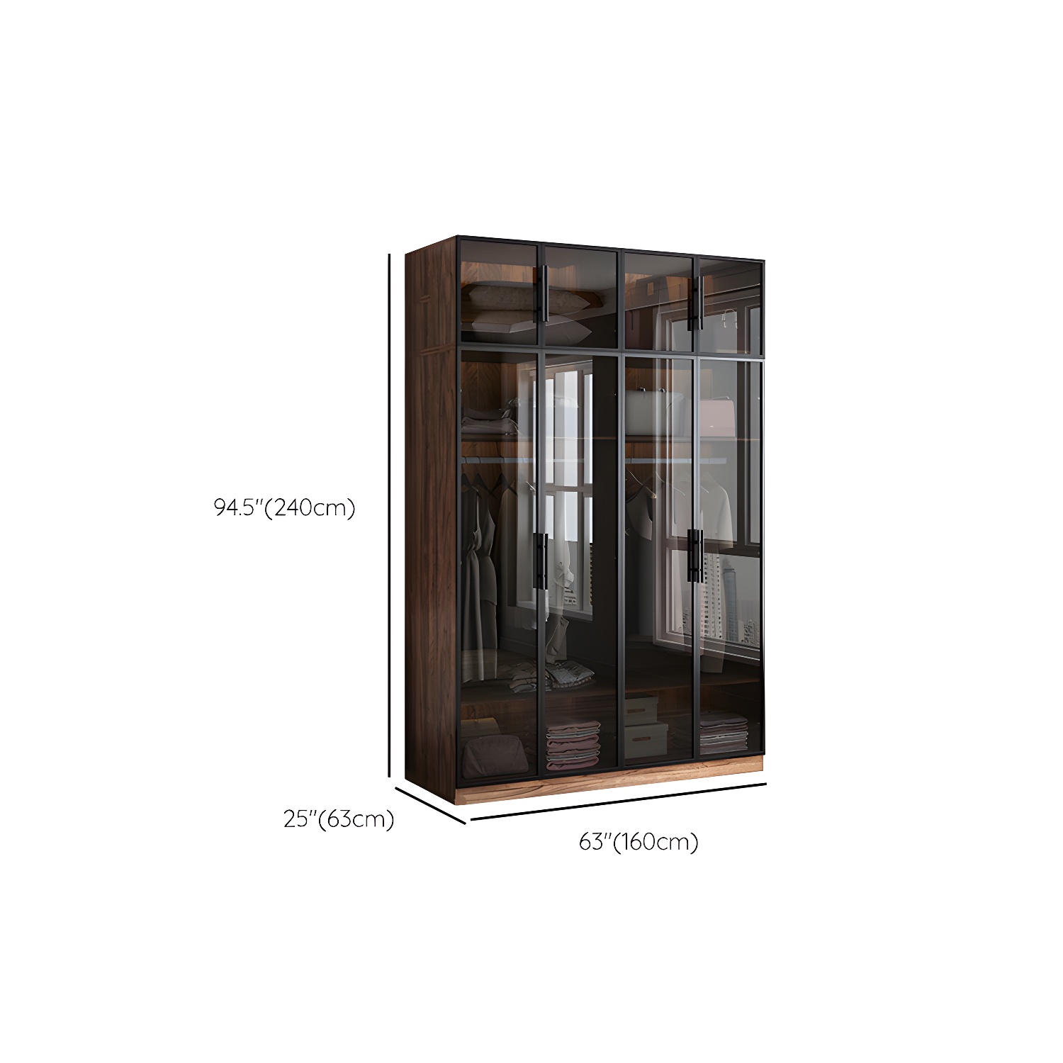 Modern Freestanding Wardrobe Armoire Tempered Glass Doors Wardrobe with Shelves - image 19