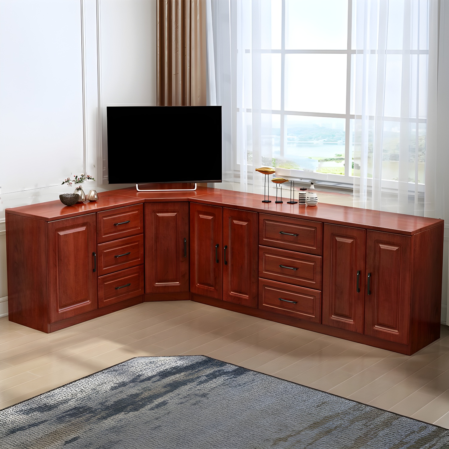Modern Solid Wood Corner TV Stand Console with 6 - Drawer - 27.56" - image 13