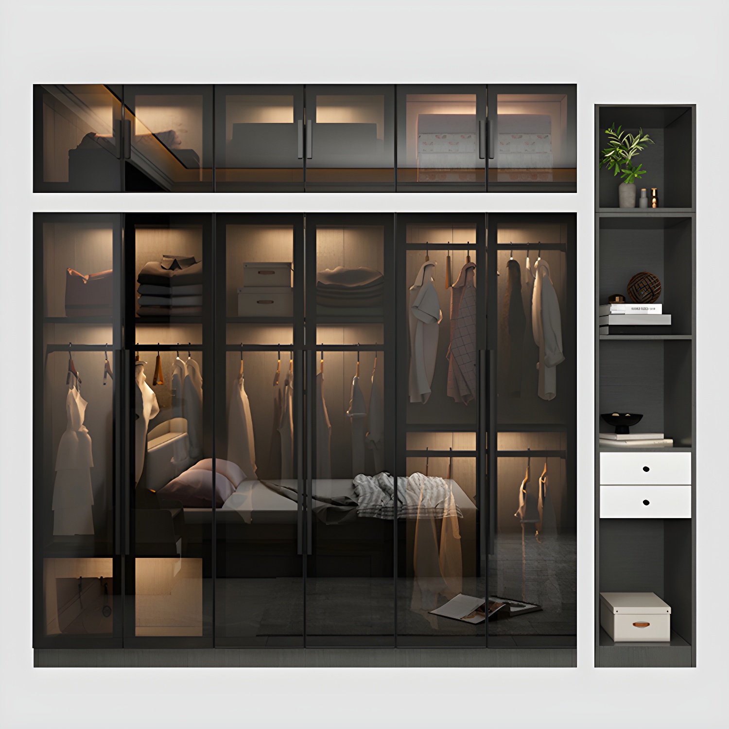 Black Glass Wardrobe Armoire Modern Style Wardrobe for Bedroom - image 10