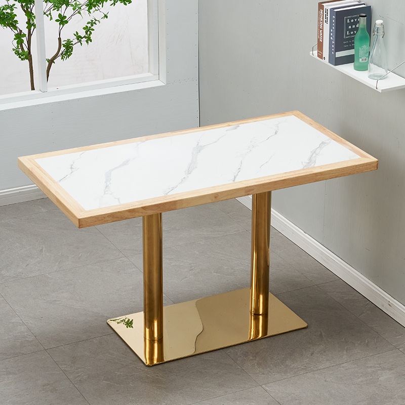 Art Deco Rectangular Dining Table with Lumber Top, Fixed Table Mechanism in Ink/White/Sepia - image 5
