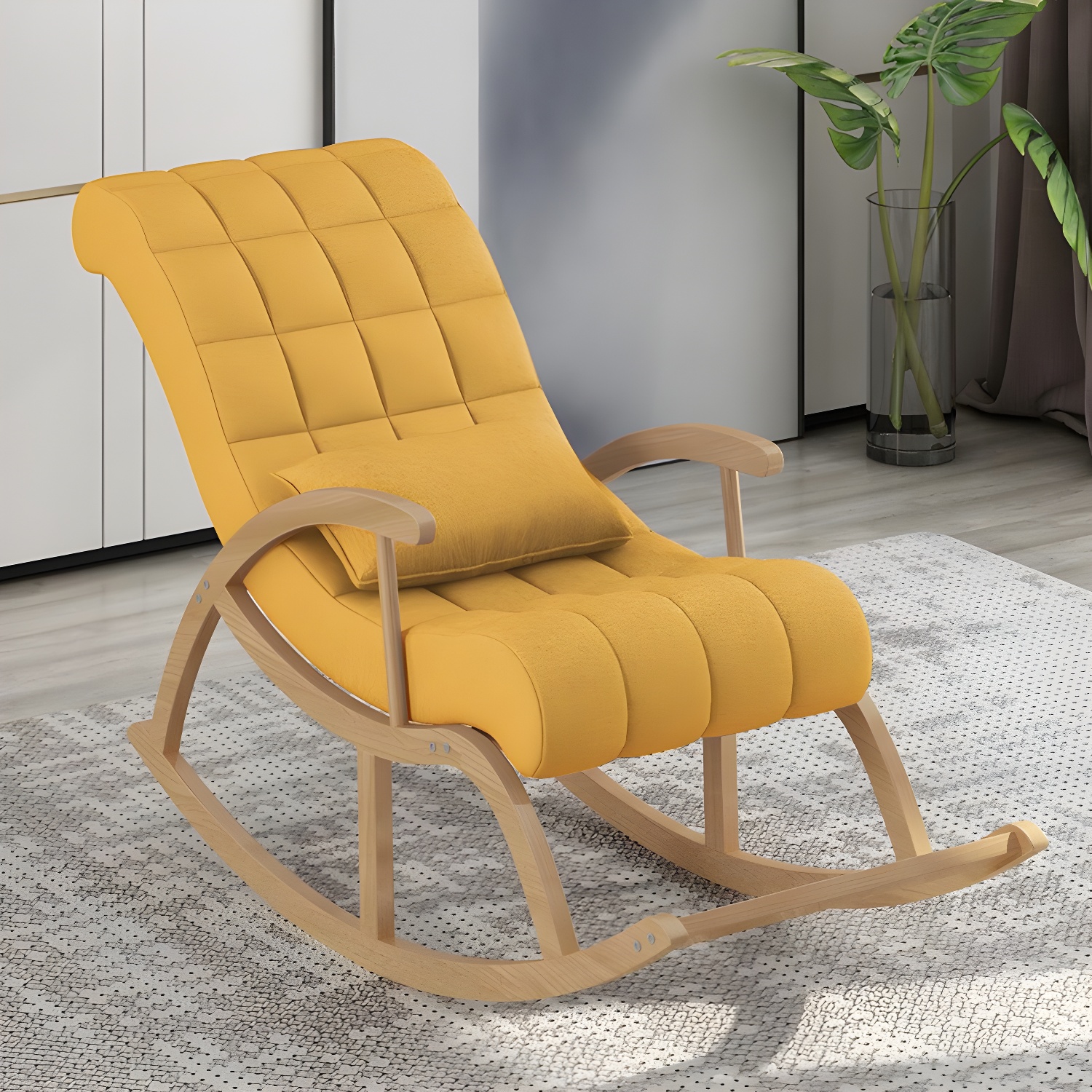 Stylish Contemporary Fabric Rocking Chair with Natural Wood Legs - image 11
