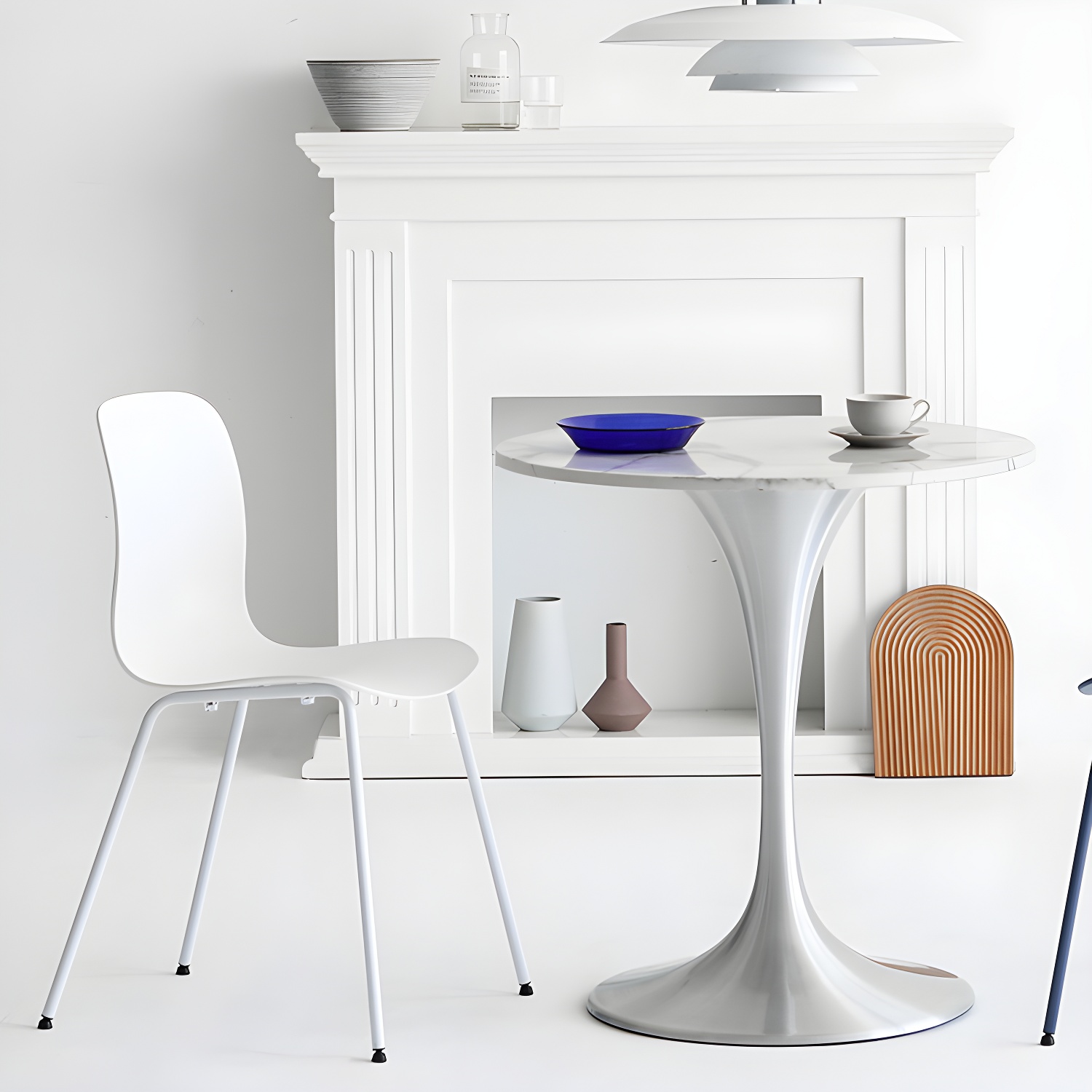 Metal Modern Round Dining Table Marble Top Indoor Table with Tulip Base - image 13
