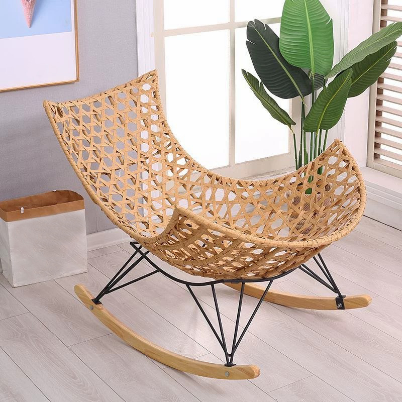 Stylish Wicker & Rattan Rocking Chair with Natural Wood Legs - Perfect for Modern Home Décor - image 5