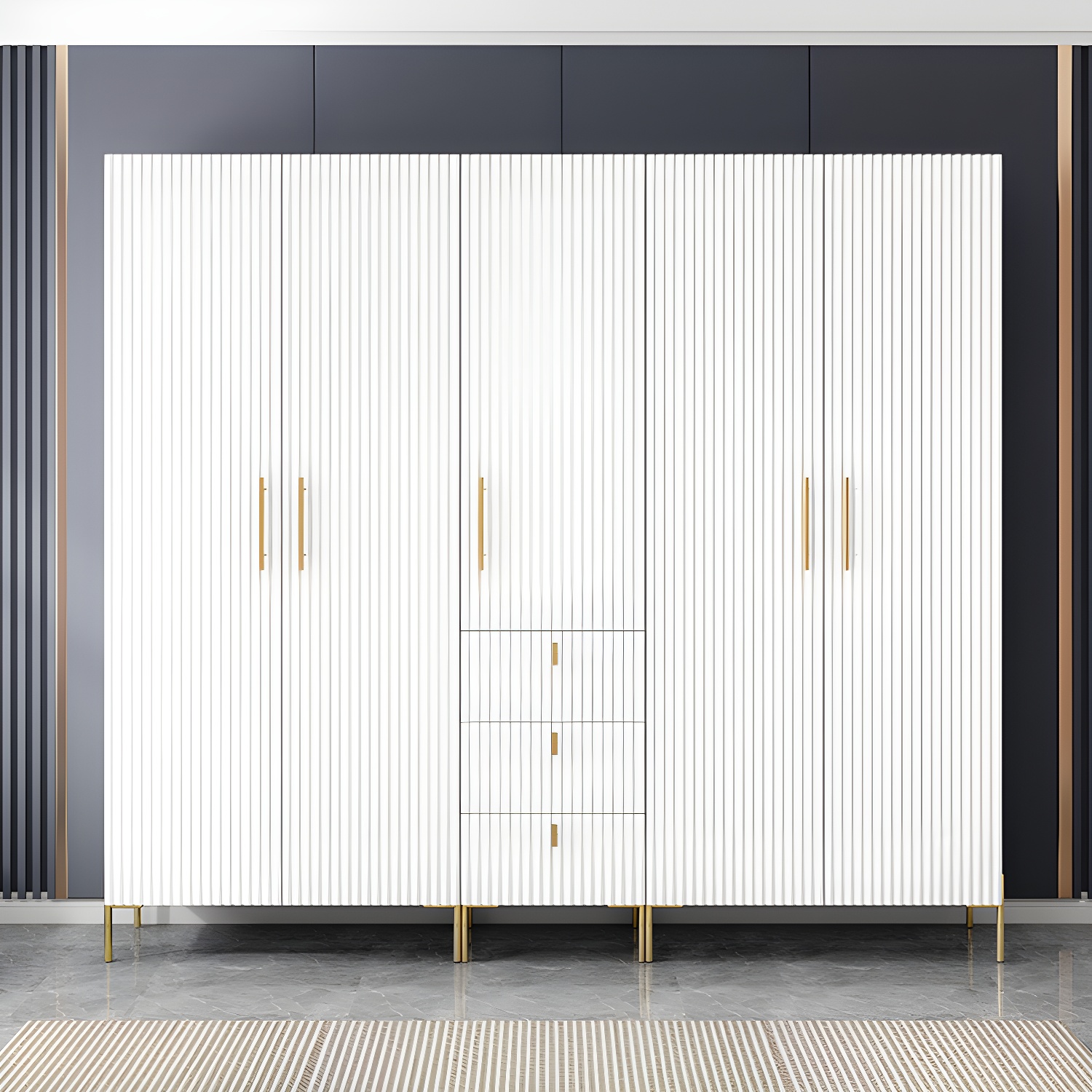 Modern 3-Cabinet Feature Wood Wardrobe Armoire with Hinged Door Mechanism - image 5