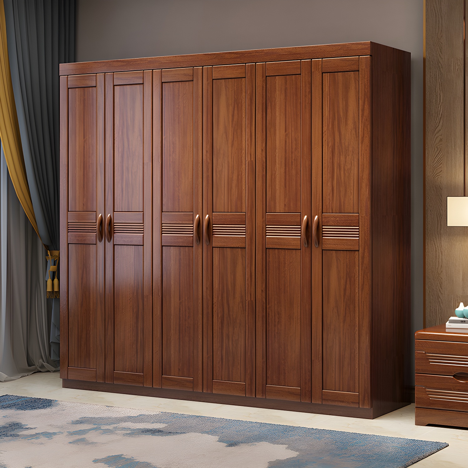 Wood Brown Rustic Wardrobe Armoire with Drawers & Shelves, Walnut Finish - image 3