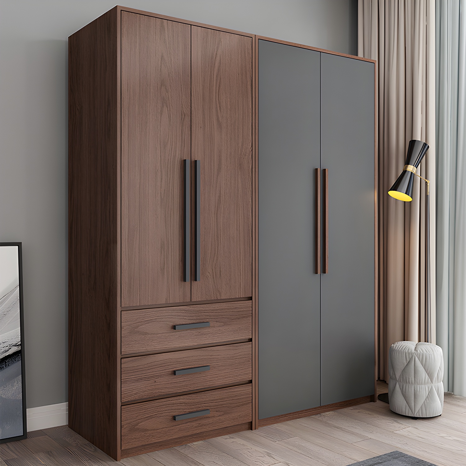 Contemporary Wardrobe with Garment Rod Engineered Wood Wardrobe Closet - image 5