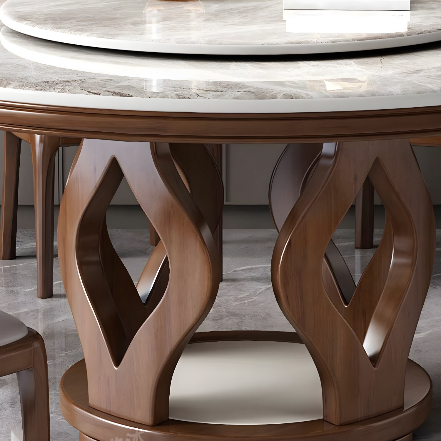 Elegant Medium Wood Round Dining Table Set in Gray with Pedestal Base - image 3