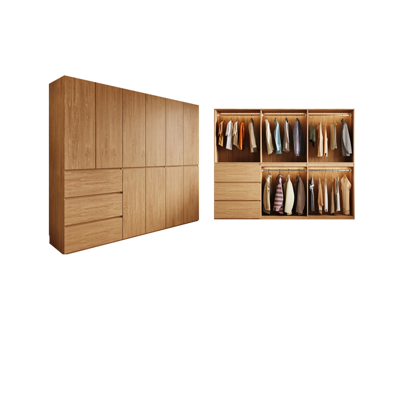 Wood Grain Minimalist Laminate Wardrobe Closet with Soft Close Drawer, Soft Close Door, Interior Shelves, and Clothing Rod - image 11