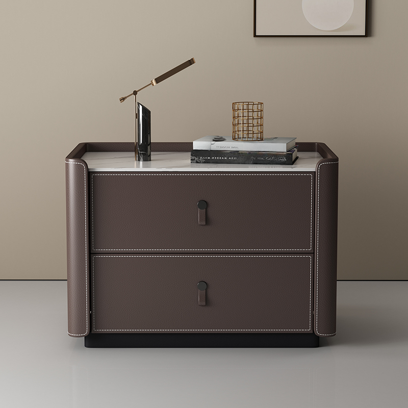 Modish 2 Tiers Drawer Storage Bedside Table with Stone Countertop - image 3