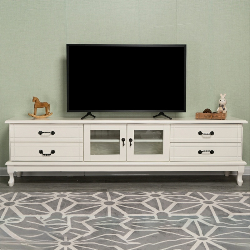 2 Tiers & 2-Door Rectangle Matte Solid Wood+Manufactured Wood Adjustable Shelf TV Stand for Living Room - image 3