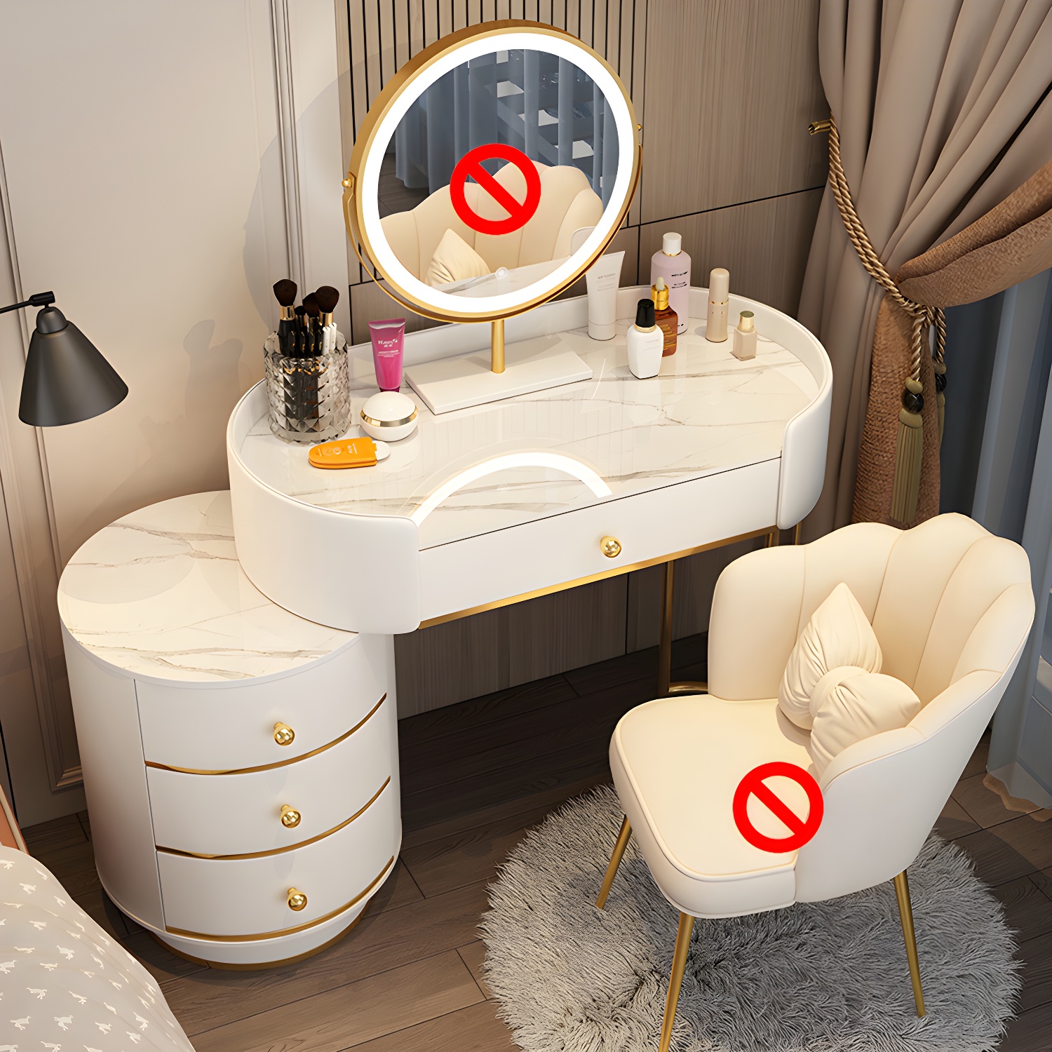 Wooden Makeup Vanity Desk Bedroom Dressing Table Stool Set with Drawer - image 4