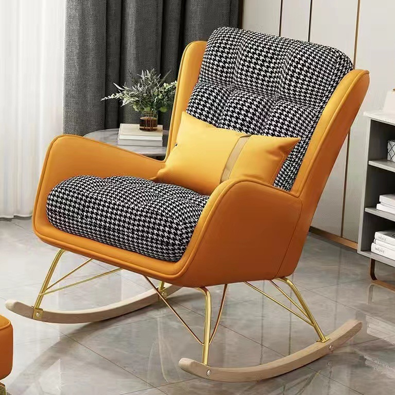 2 Piece Set Simplistic Lime Green/Auburn/Apricot Color Scratch-defiant Upholstered Rocking Accent Chair with Track Arm & Footstool - image 4