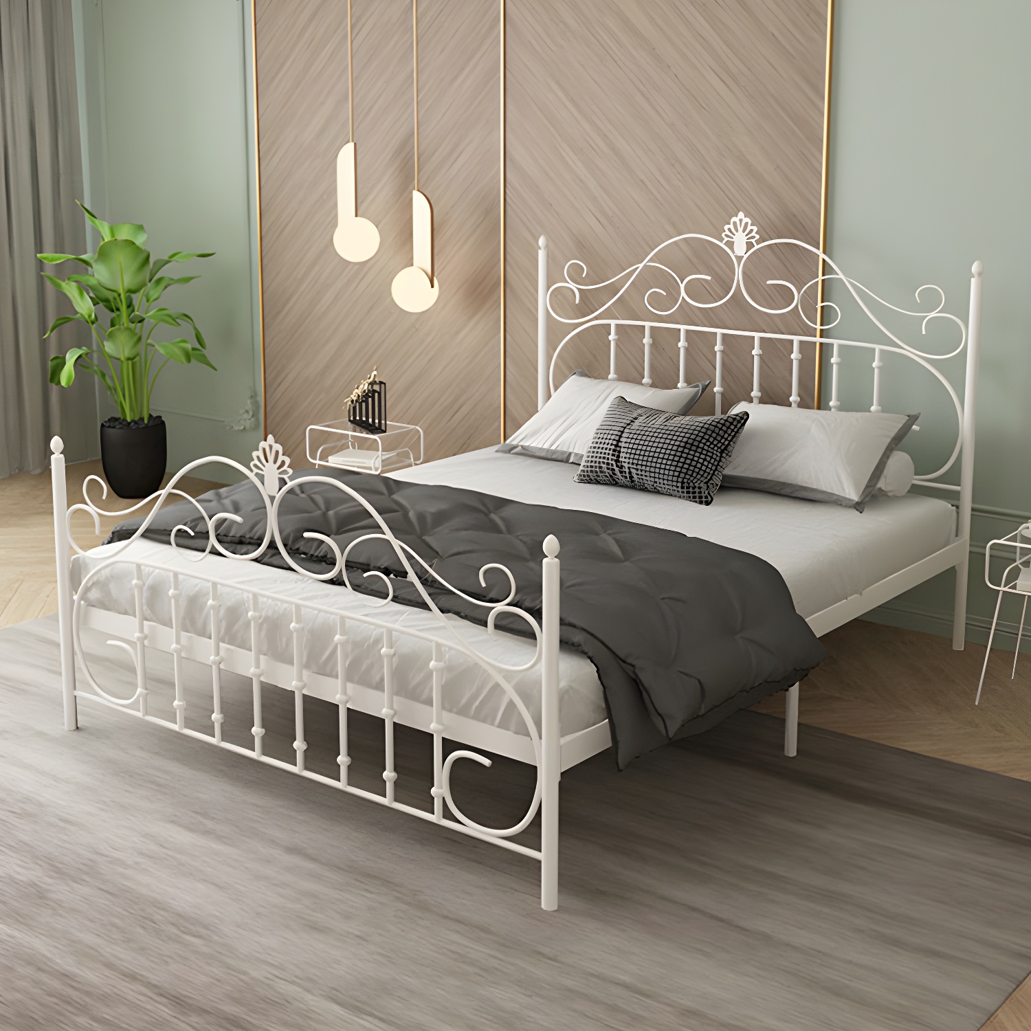 Glam Metal Bed Frame with Camelback Open-Frame Headboard and Footboard - image 3