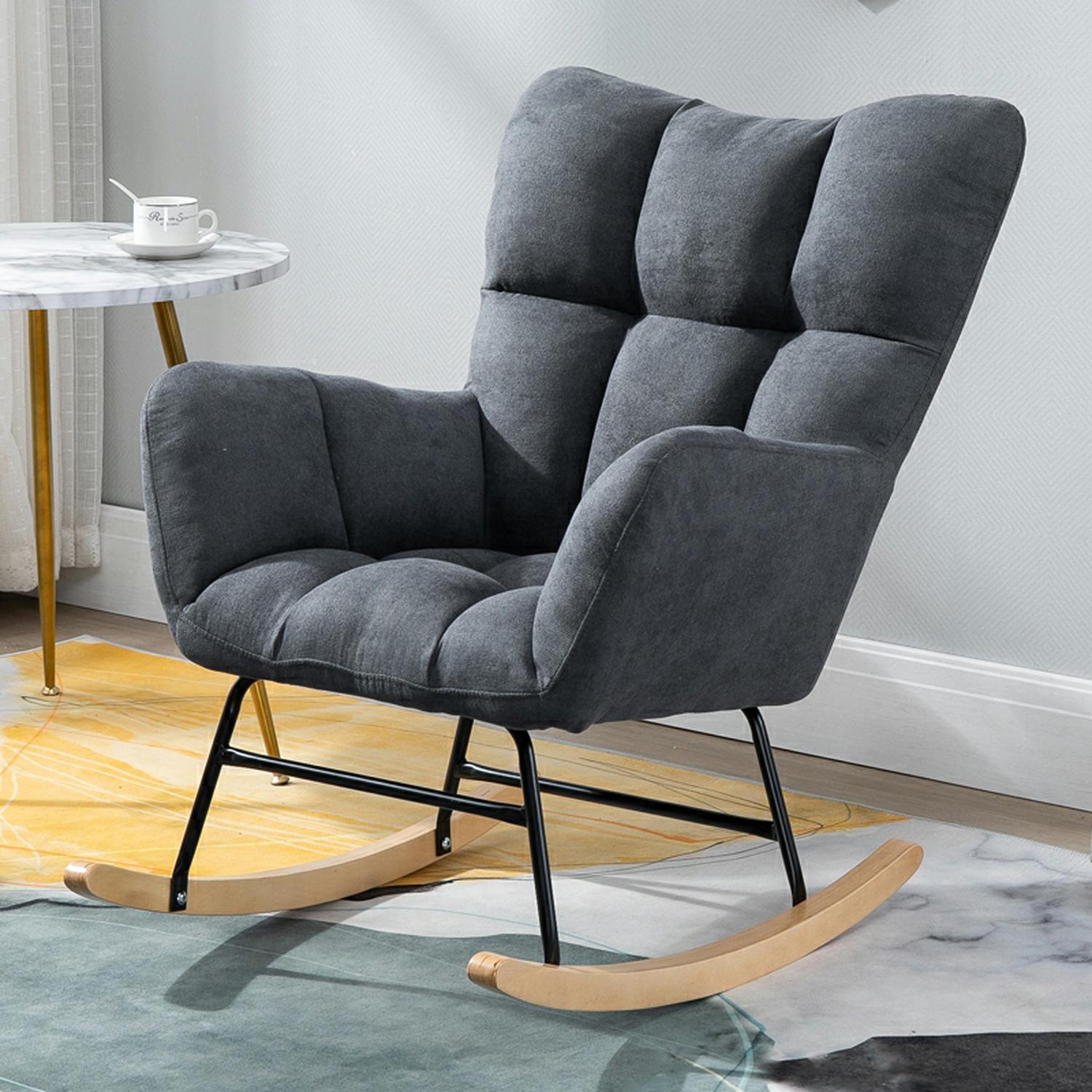 Stylish Modern Upholstered Rocking Chair with Tufted Design and Wood Legs - Support Up to 398 lbs - image 4