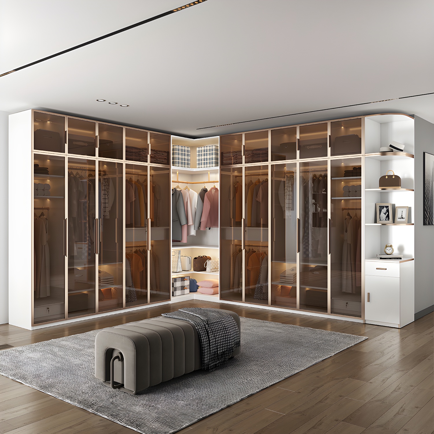 White Manufactured Wood Cabinet with Glass Door Modern Hinged Door Wardrobe for Home - image 3