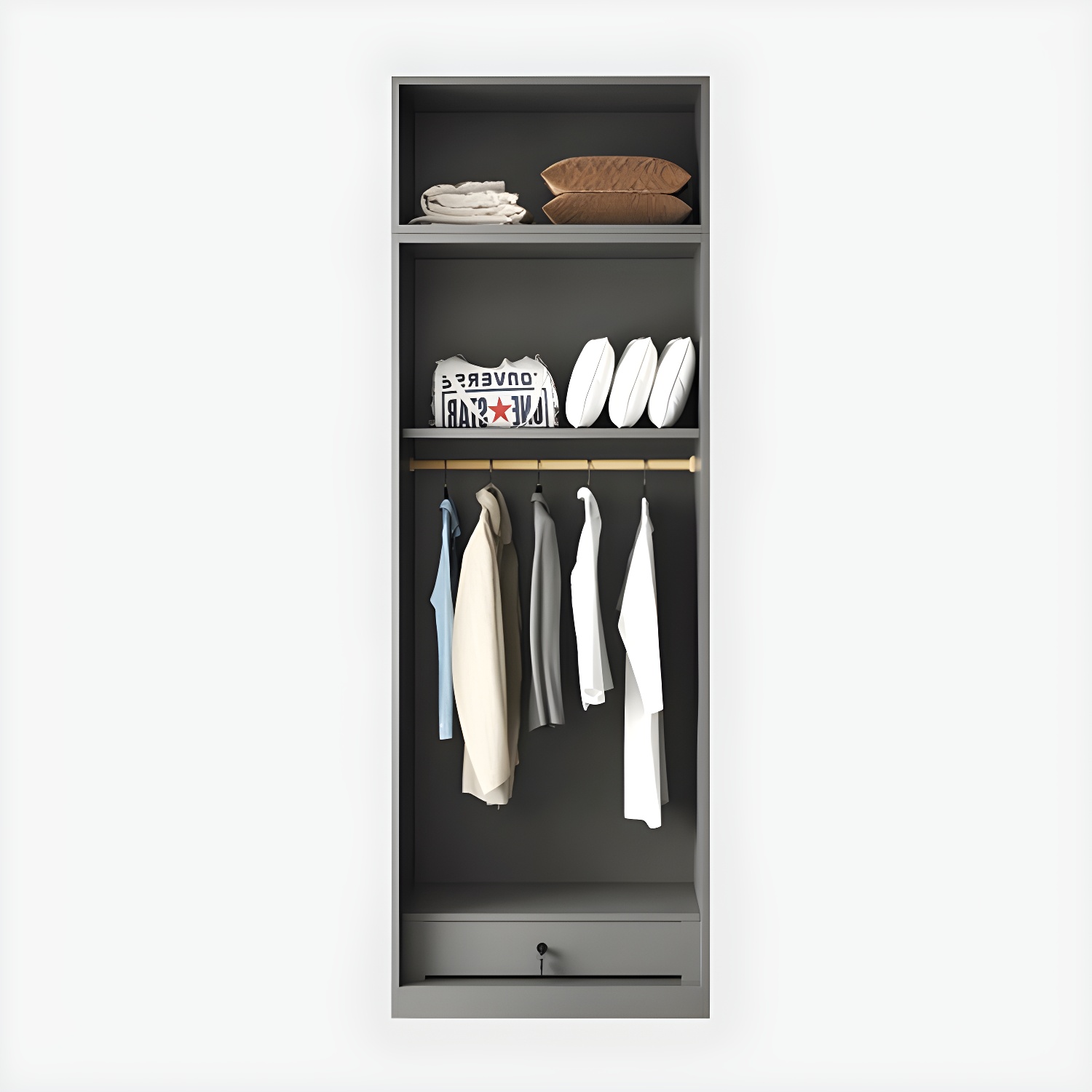 Modern Grey Wood Wardrobe Armoire with Drawers & Shelves for Ample Storage - image 7