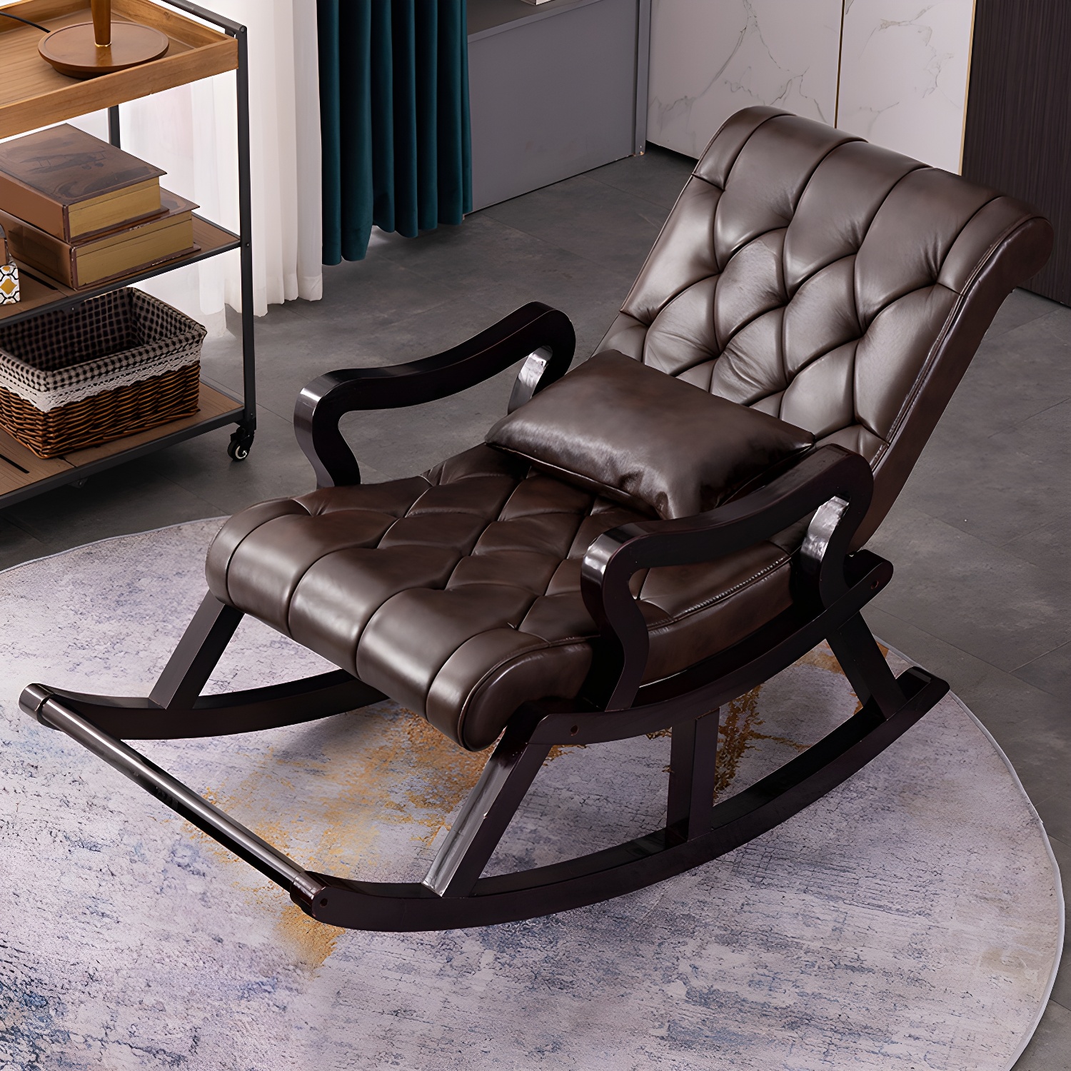 49" Wide Tufted Cushions Solid Wood Leather Rocking Accent Chair - image 4