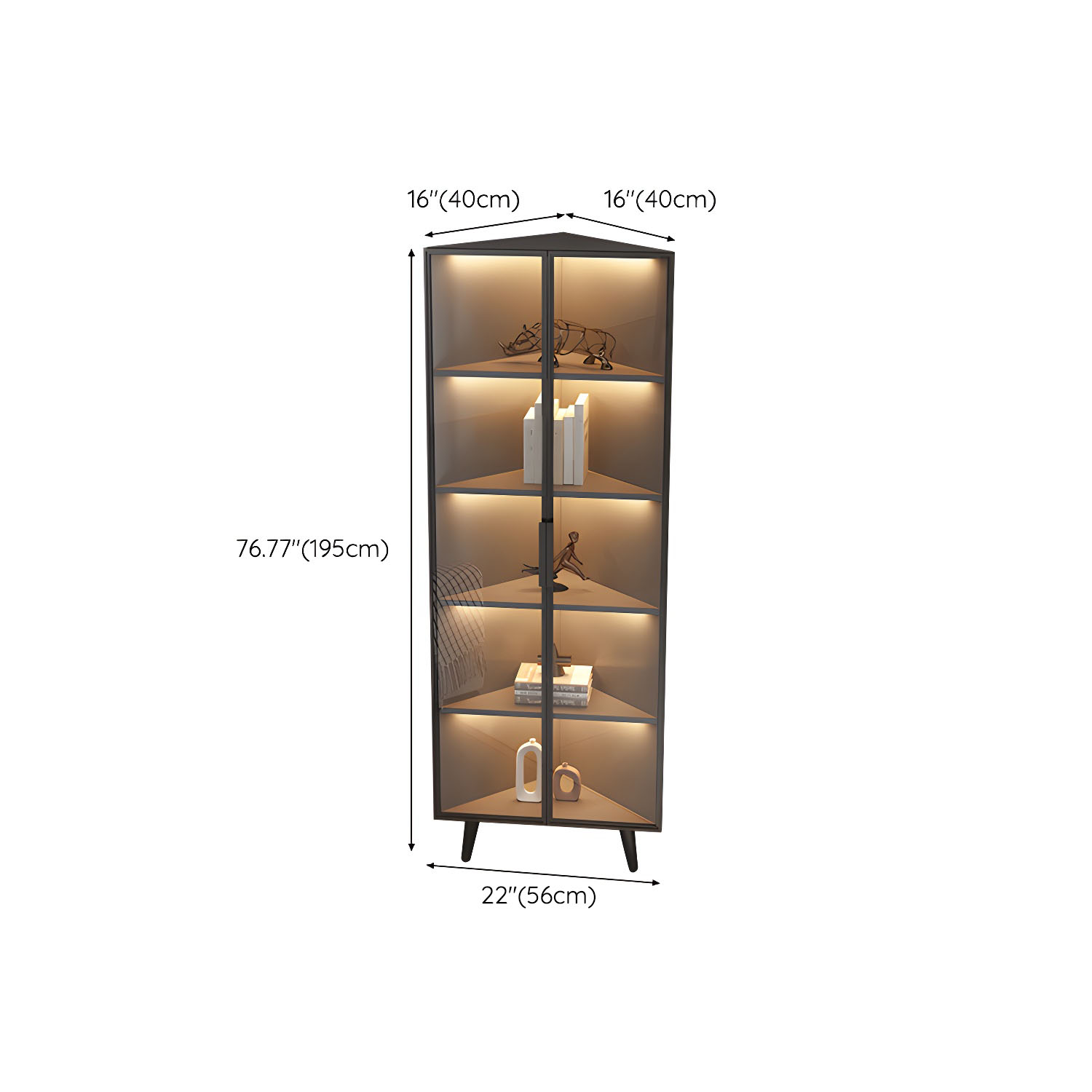 Corner Modern Accent Cabinet with Black Metal Base and Glass Doors, Black Wood Counter Top - image 26