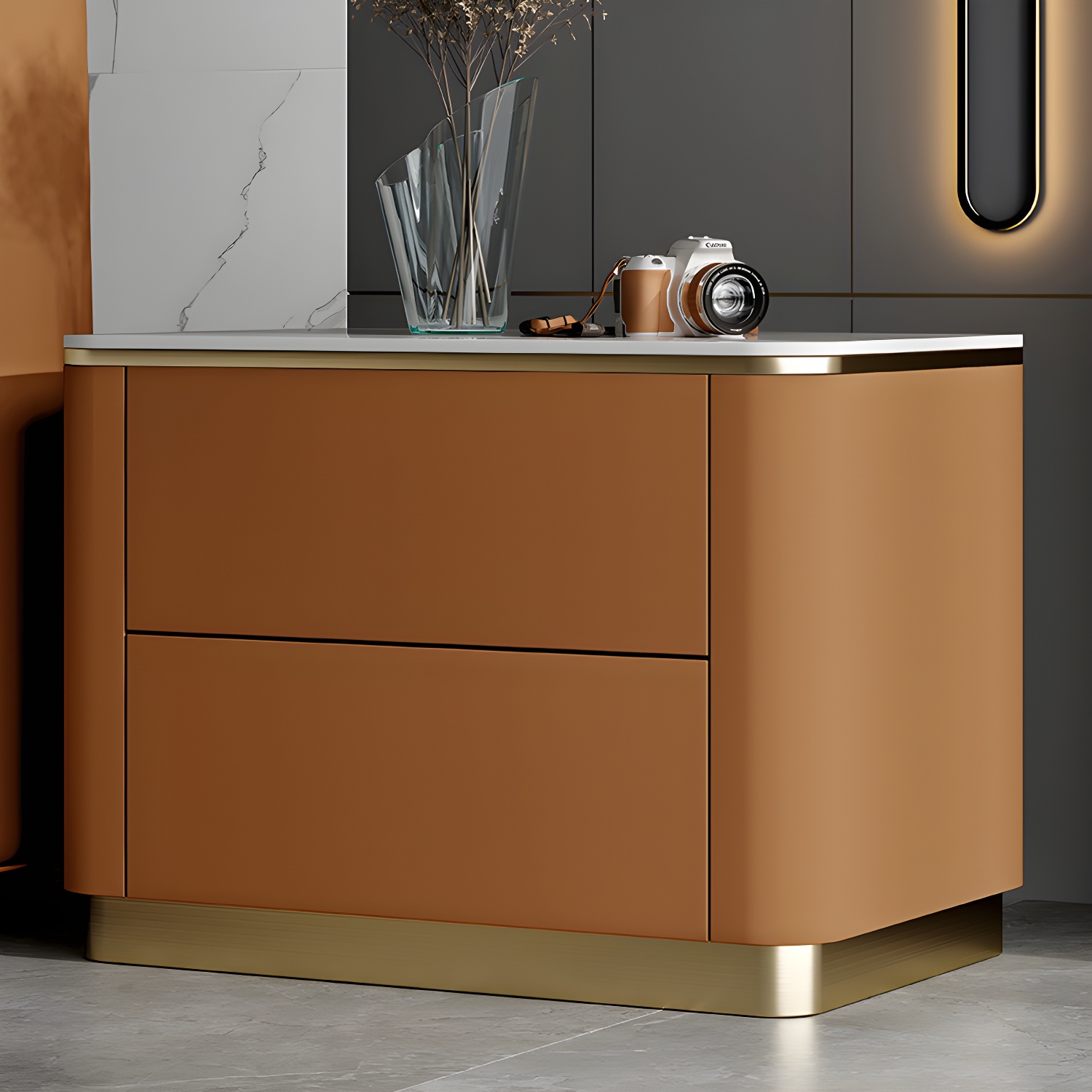 Glam Solid Wood Leather Outer Frame Accent Table Nightstand Drawer Storage Night Table - image 24