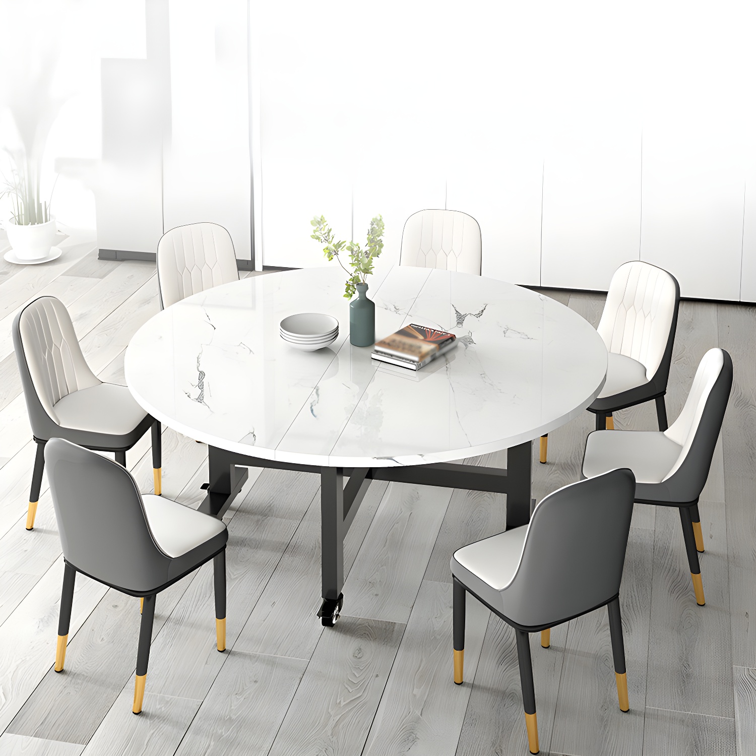 Mid-Century Round Shape Table MDF Folding Standard Dining Table for Kitchen