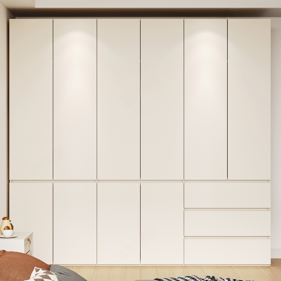 White Modish Wooden Independent Wardrobe Armoire with Soft Close Drawer, Soft Close Door, and Interior Shelves