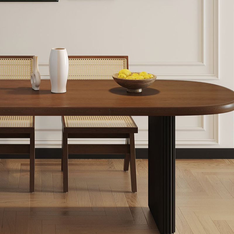 Minimalist Peninsula Dining Table Set with Wood Slab Top, Two-sided Pedestal Base, Fixed Table in Auburn - image 5