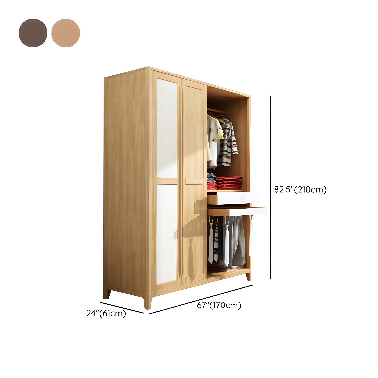 Modern Style Wardrobe Cabinet Wood Clothes Rail Wardrobe Armoire with Shelves - image 23