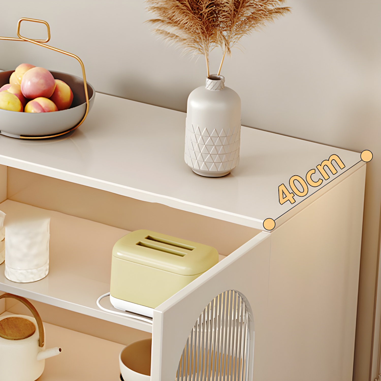 Glam White Wood Sideboard Credenza with Glass Doors and Adjustable Shelves - image 7