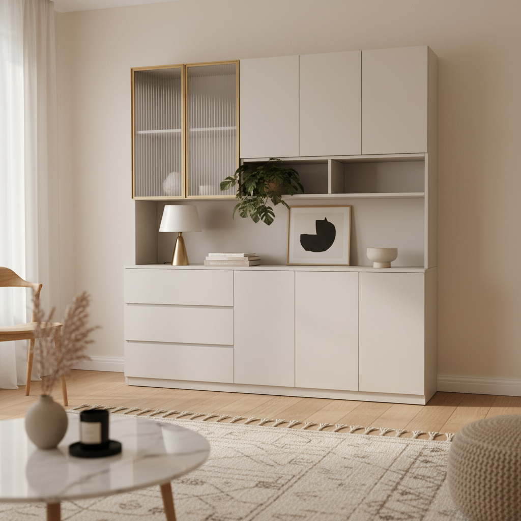Trendy Sideboard with 3 Drawers, Cupboard, Wide/Standard/Narrow Sizes, 2/1 Shelves, Cabinets, and Glass-panel Door - image 33
