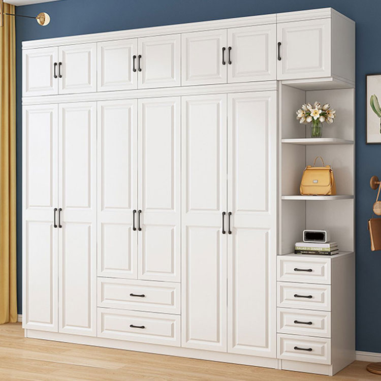 Modern White Wood Wardrobe Armoire with Soft-Close Drawers and Clothing Rod