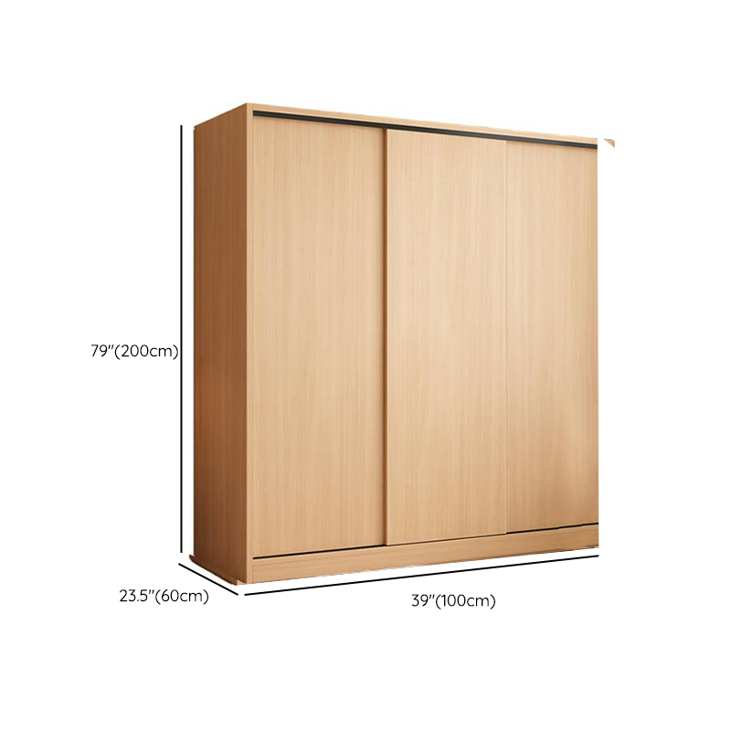 Wood Grain Minimalist Natural Wood Wardrobe Closet with Interior Shelves and Clothing Rod - image 13