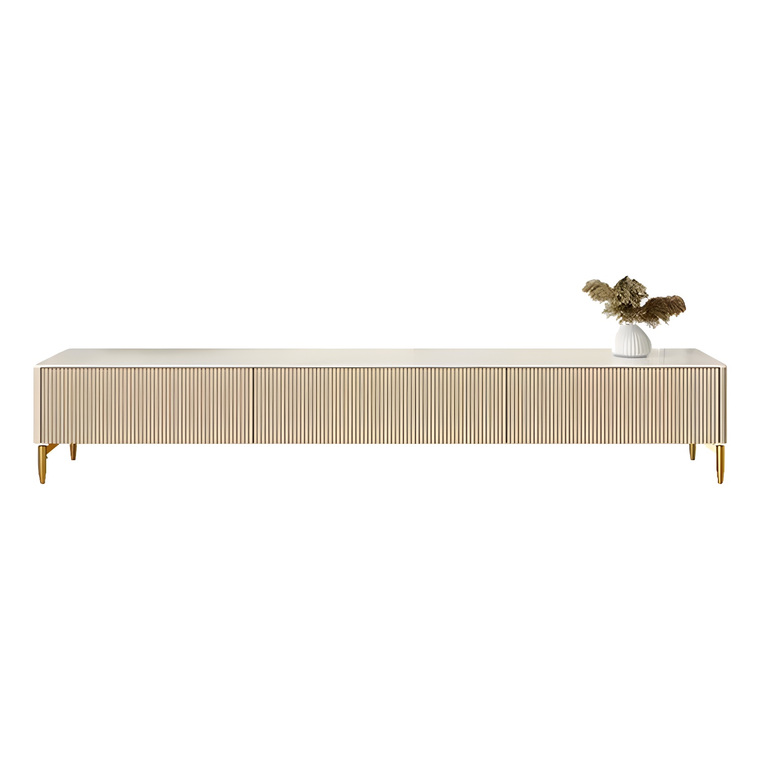 Modern Stone TV Stand with Drawers and Soft Close Glides featuring Cable Management