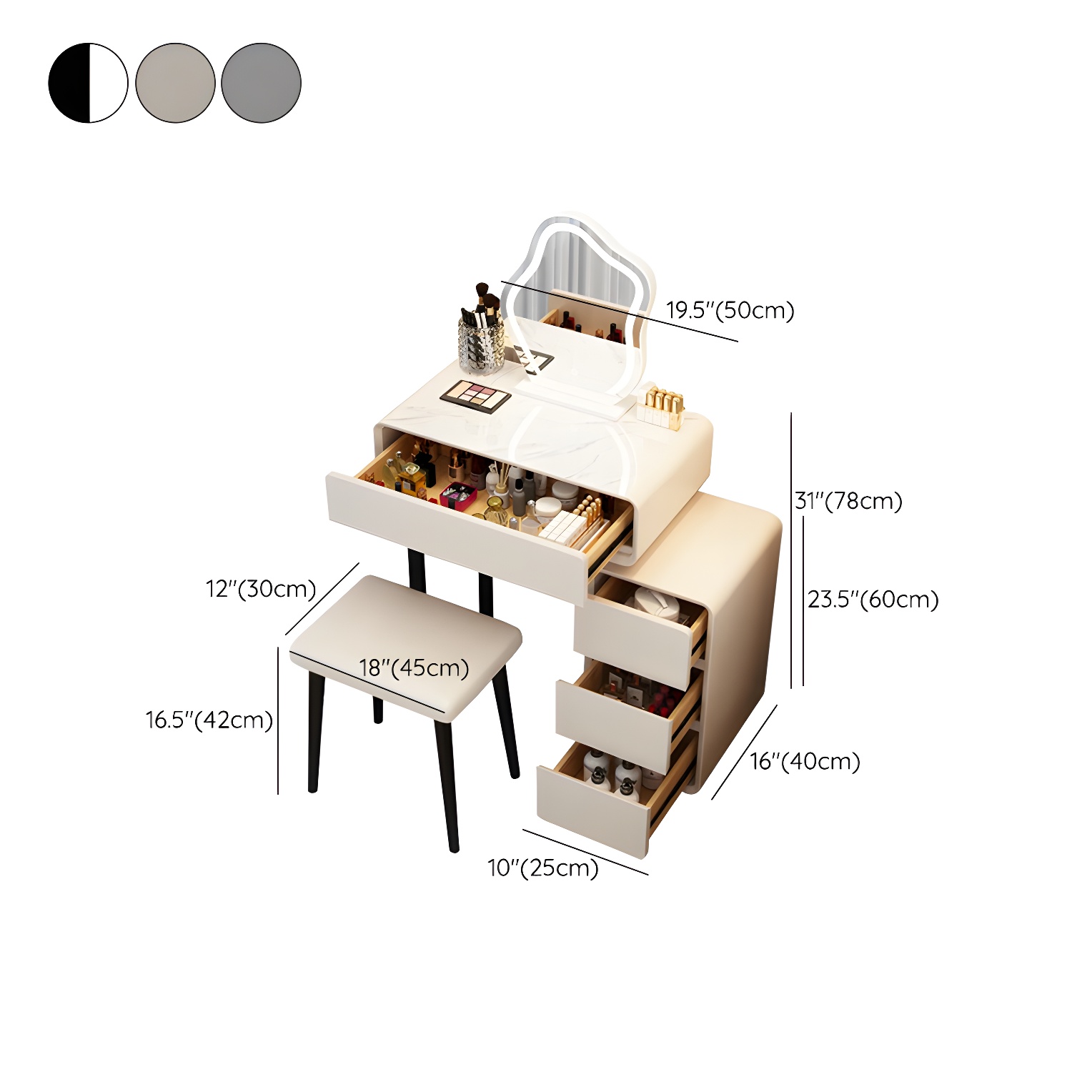 Modern Gray Makeup Vanity with Mirror & Drawers & Seat Included - image 16
