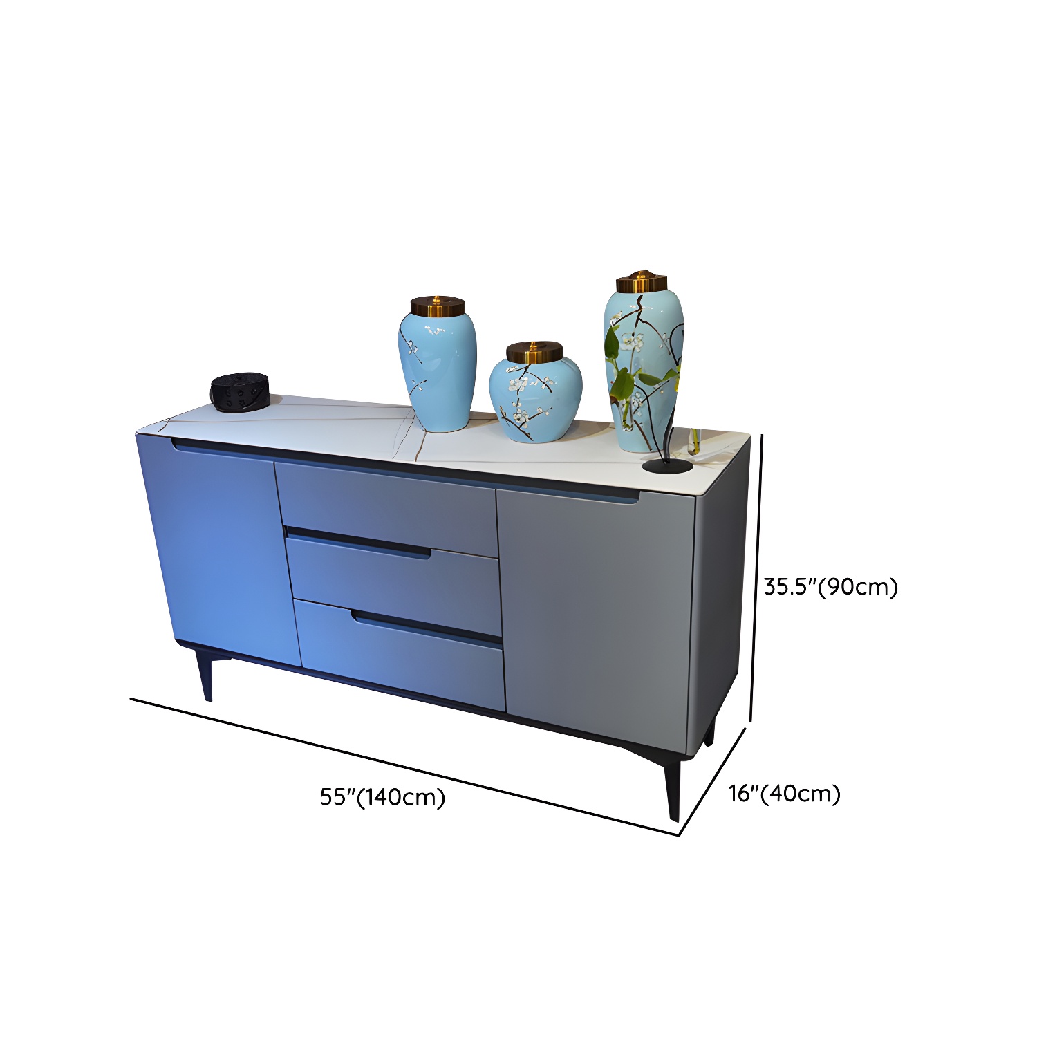 Modern Antique Finish Credenza 3 Drawer Sintered Stone Sideboard Cabinet - image 24