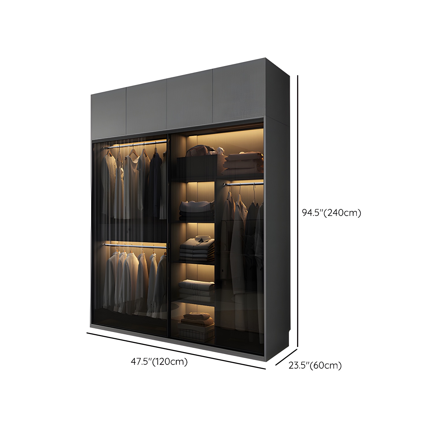 Modern Style Glass Wardrobe Bedroom Wardrobe Closet with 1 Drawer - image 16