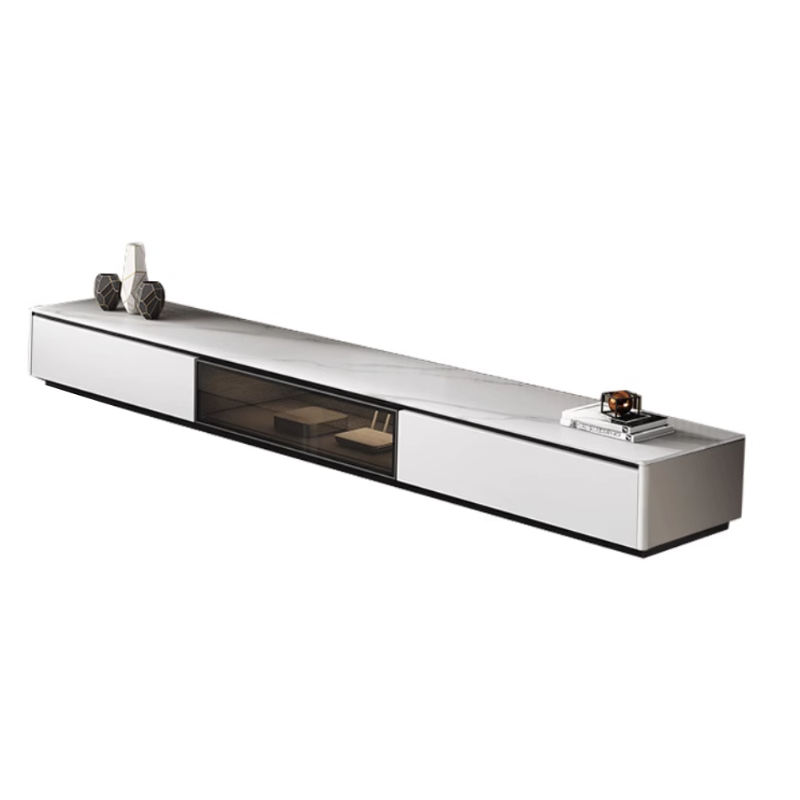 Art Deco Sintered Stone TV Stand for Sitting Room with Multiple Drawers, Storage Cabinet, Cable Management, and Door