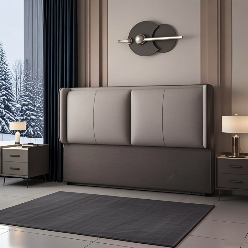 Simplistic Style Wingback Headboard in Pine Wood with No Distressing, Rectangular Shape for King/Queen/Full Bed, Featuring Sponge Upholstery and Standard Height